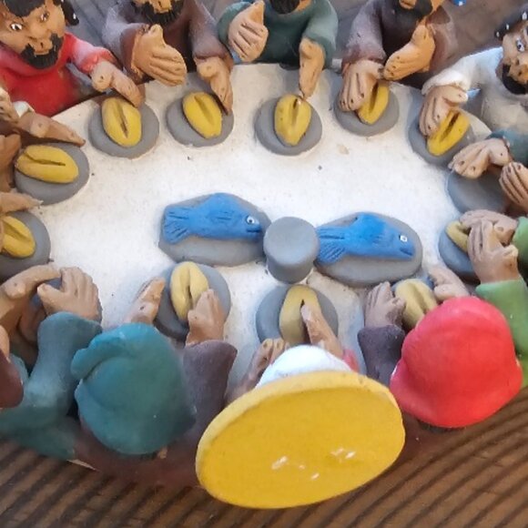 Clay Terra Cotta Pottery Peru Peruvian Jesus Fishes Loaves Folk Art Christian - Picture 5 of 6